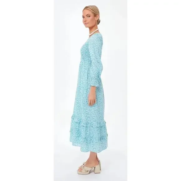 Pink City Prints Tuckernuck Ocean Ditsy Isabel V Neck Dress Long Sleeve Cotton - Picture 10 of 16